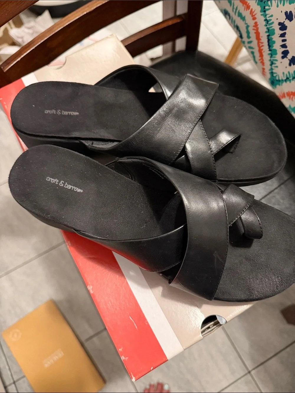 croft & barrow Black Cross-Strap Slide Sandals like new soft leather size 10